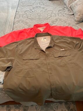 Olive Green and Coral Short Sleeve Button-Down Shirt Pair